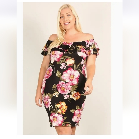 Haute Fox Dresses & Skirts - Off Shoulder Floral Bodycon Dress – Plus Size | NEW